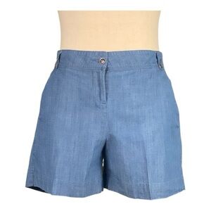 Isaac Mizrahi Indigo Blue Chambray Tailored Denim Trouser Shorts Lightweight 12